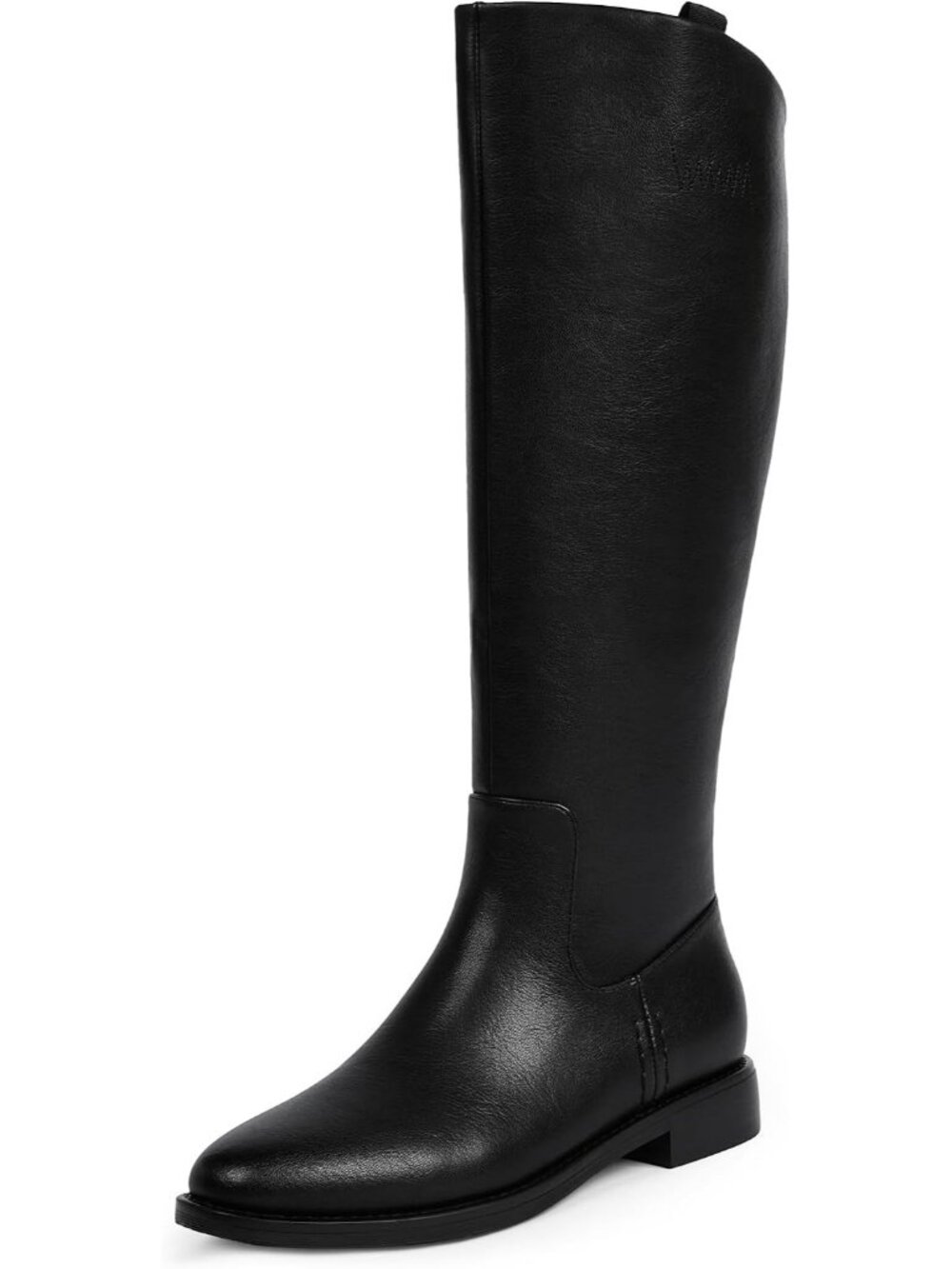 Women's Black Faux Leather Round Toe Flat Retro Opening Low Chunky Heel Boots